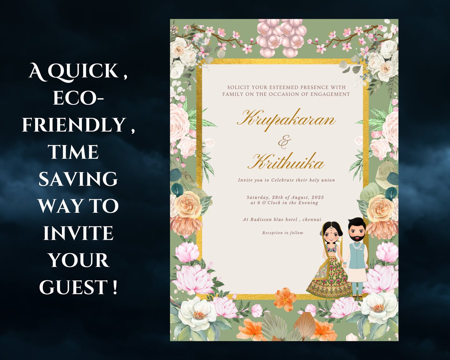 indian engagement invites & indian ring ceremony invite , nitchayathartham invite, indian wedding cards as sagai invite cards editable