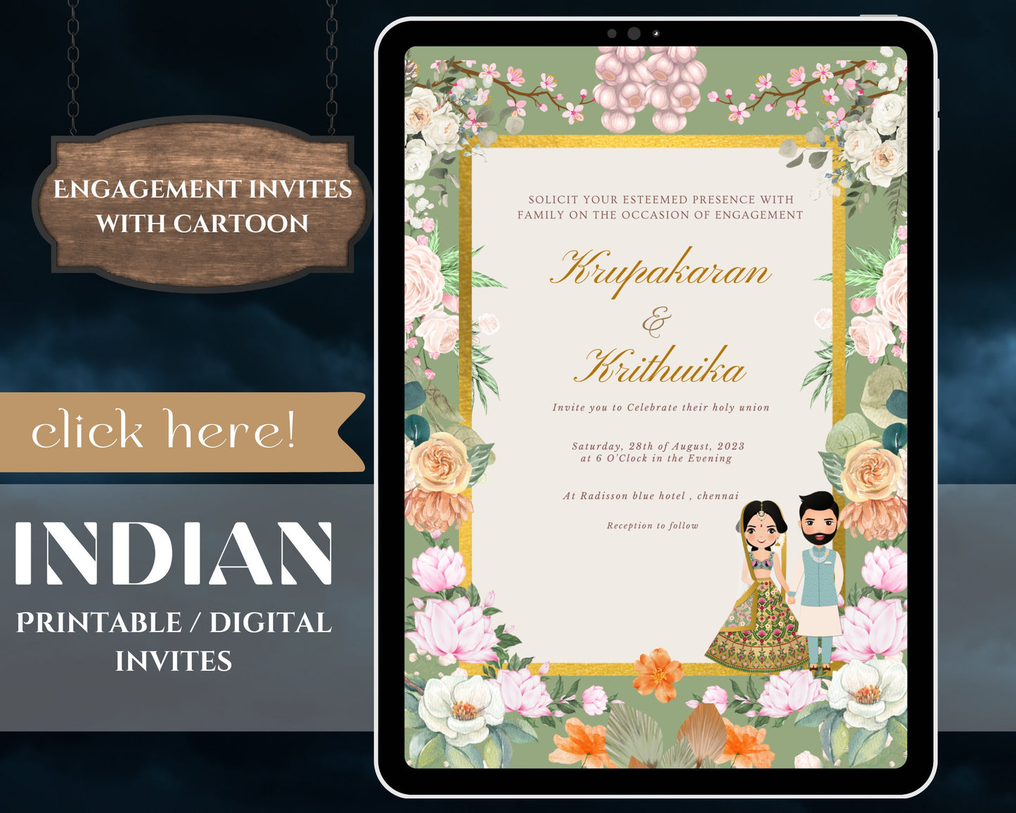 indian engagement invites & indian ring ceremony invite , nitchayathartham invite, indian wedding cards as sagai invite cards editable