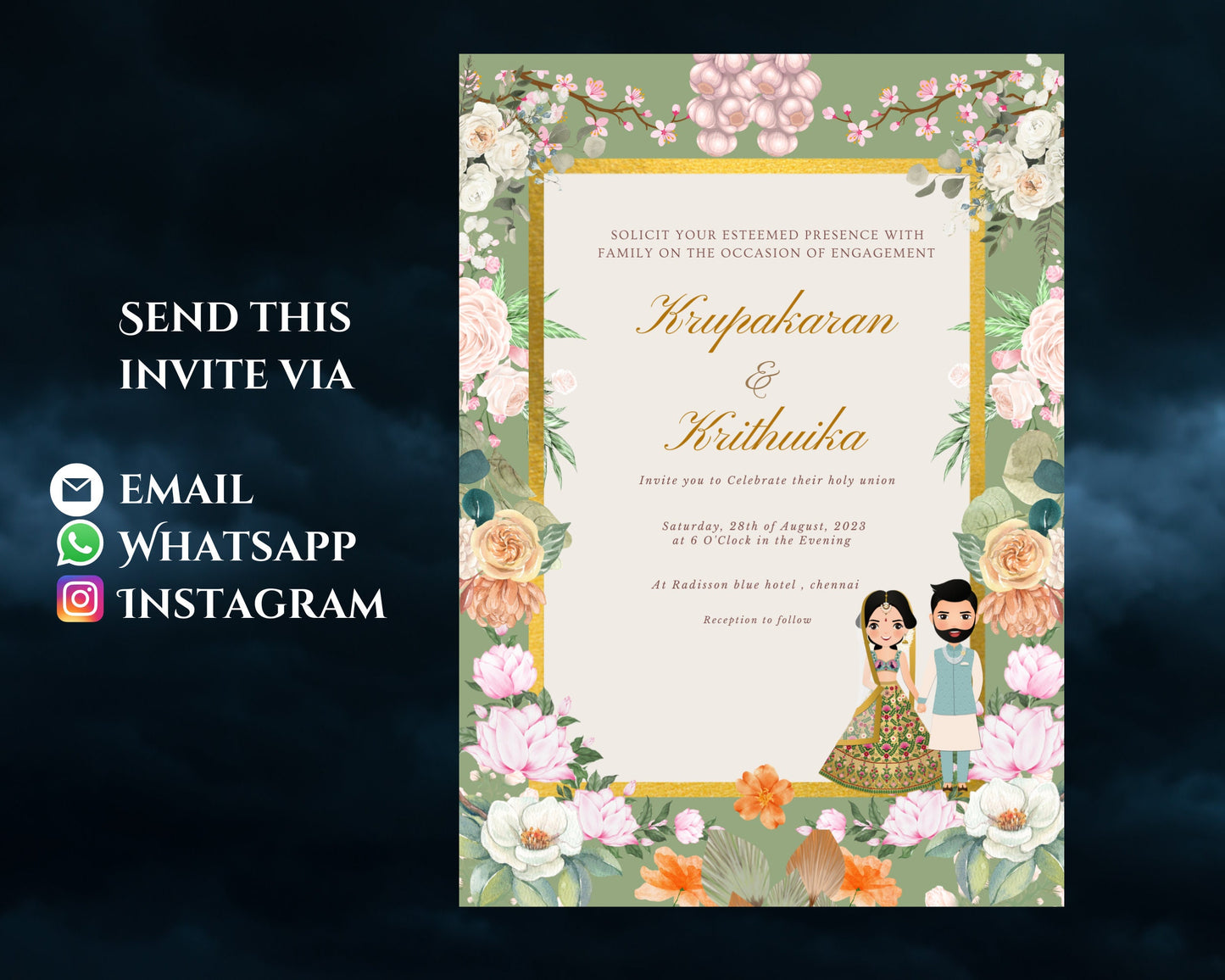 indian engagement invites & indian ring ceremony invite , nitchayathartham invite, indian wedding cards as sagai invite cards editable