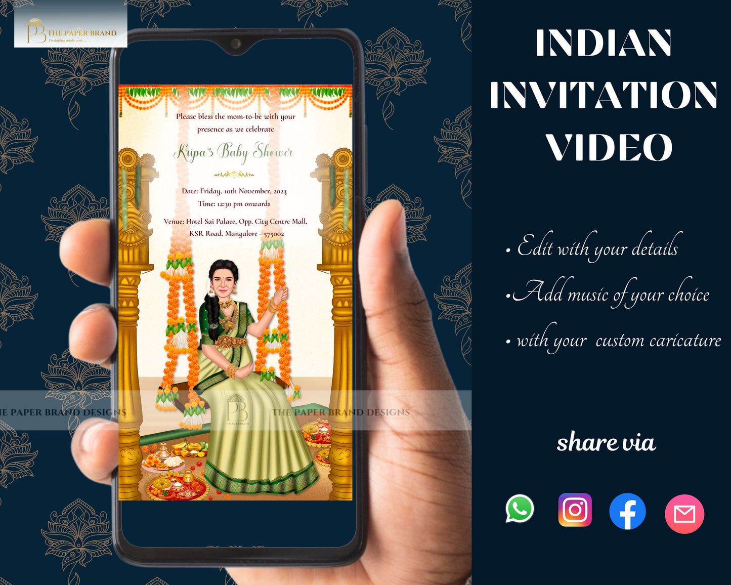 Indian Baby Shower invite video |Valaikappu, Godh Bharai Ceremony video invite | seemantham invite WhatsApp, maternity invite | customisable