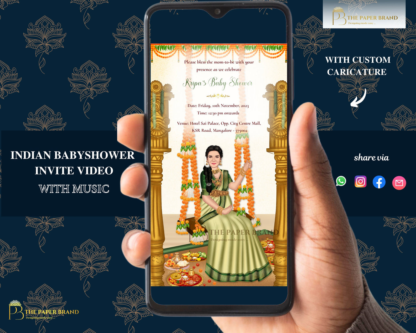 Indian Baby Shower invite video |Valaikappu, Godh Bharai Ceremony video invite | seemantham invite WhatsApp, maternity invite | customisable