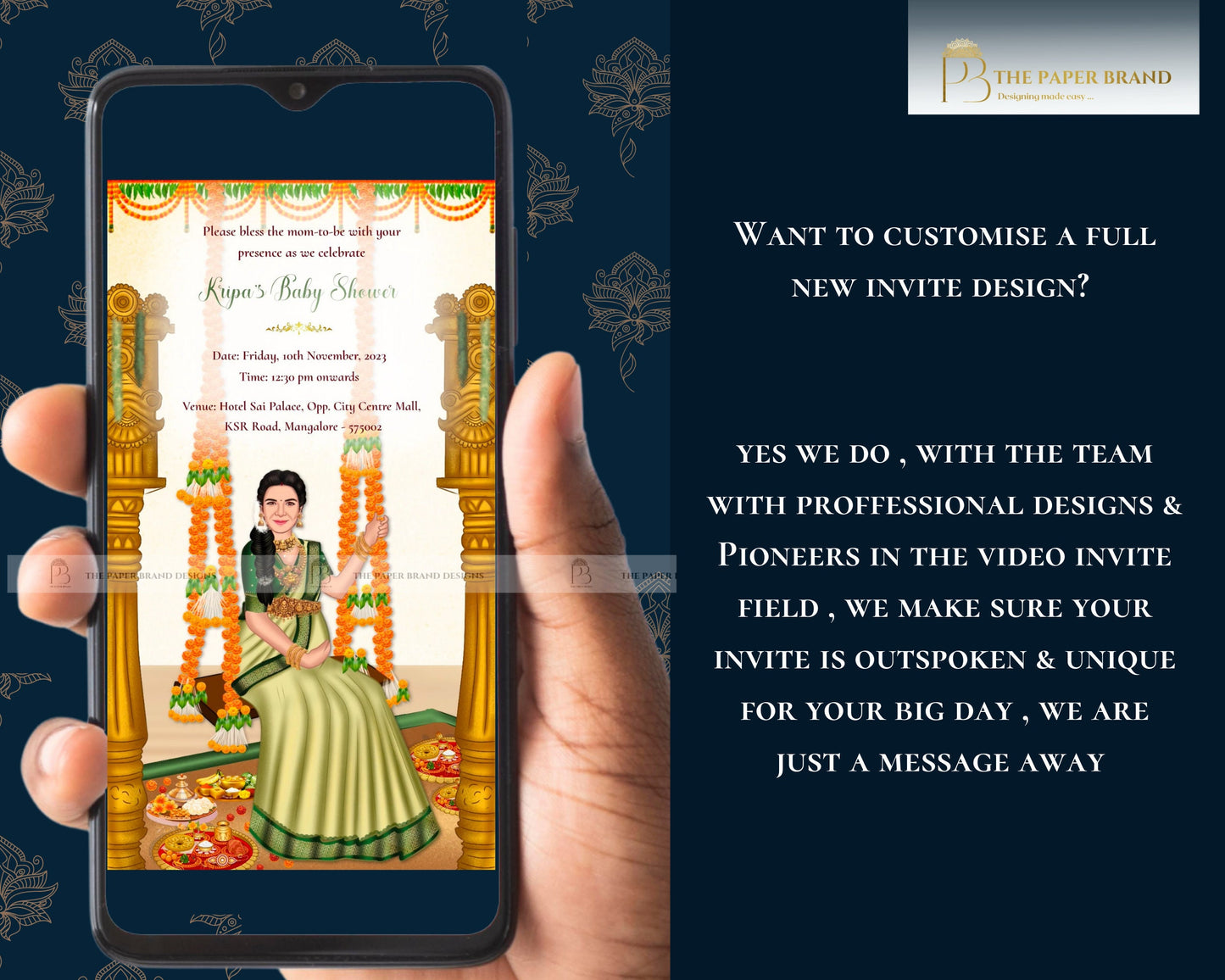 Indian Baby Shower invite video |Valaikappu, Godh Bharai Ceremony video invite | seemantham invite WhatsApp, maternity invite | customisable