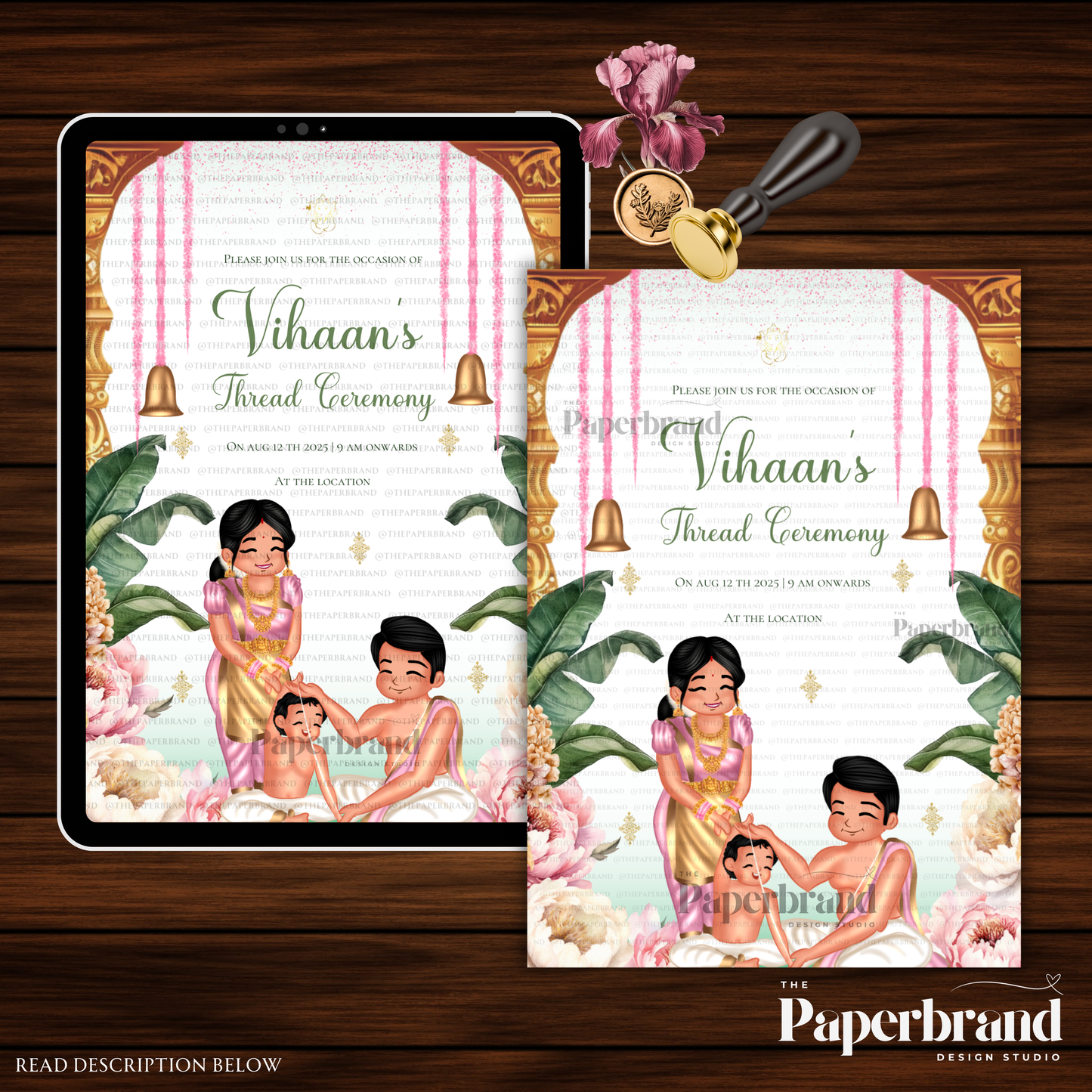 Upanayanam Invitation | Digital Brahmopadesham Invite | Thread Ceremony Vertical Printable Invite